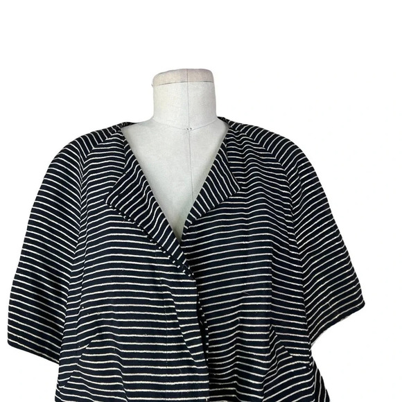 Akris Punto Top Blouse Short Sleeve Cinched Bungee Striped Black Gold Size US 12 - Picture 3 of 11
